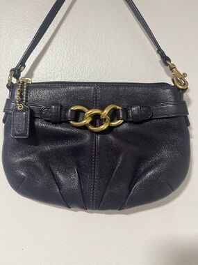 Coach Dark Purple Leather Wrislet with Gold Chain Accent